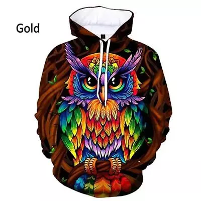 Buy Colourful Owl Hoodie Sweatshirt Mens Graphic Print Top Streetwear Xs-6xl • 37.06£