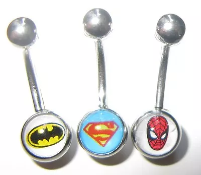 Buy Set Of 3 Logo Belly Bars - Batman, Superman, Spiderman - 6mm 8mm 10mm 12mm 14mm • 4.99£