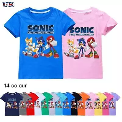 Buy Kids Boys Sonic The Hedgehog Print Casual Short Sleeve T-Shirt Cotton Top Gifts • 8.98£