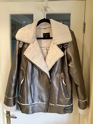 Buy Metallic Biker Jacket Fur Lined Size 14 NEW • 9.99£