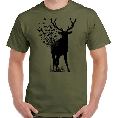 Buy Deer T-Shirt Butterfly Mens Funny Abstract Art Hunting Hunter Wild Animal Top • 10.94£