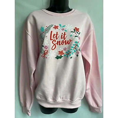 Buy Jerzees Let It Snow Pink Christmas Sweater Crewneck Size S Barbiecore Holidays • 9.47£