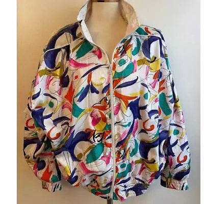 Buy Vintage 80s 90s Lady Lavon Cheerful Corp Windbreaker 2X Multicolor Crazy Pattern • 47.36£