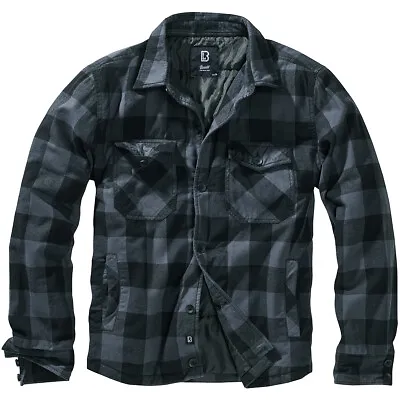 Buy Brandit Lumber Jacket Mens Padded Flannel Coat Check Shirt Warm Black Grey • 67.95£