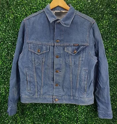 Buy Wrangler Men Blue Denim Jacket Long Sleeve Embroidered Back Cotton Size M • 23.42£
