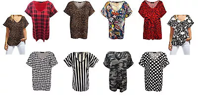 Buy Womens T Shirt Ladies Oversized Baggy Plus Size Top Loose V Neck Turn Up Batwing • 10.99£
