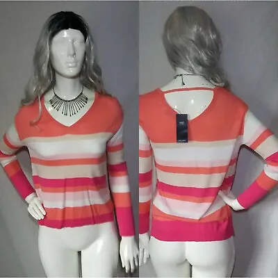 Buy BNWT M&S RRP £28 Womens Striped🌹 Pink Peach Lightweight 🌹 Knitted Jumper 8 10 • 12.95£