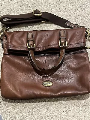 Buy Vintage FOSSIL Explorer Fold Over Brandy Leather Crossbody Messenger Saddle Bag • 39.74£
