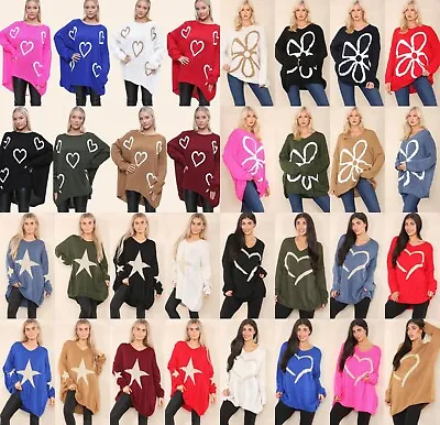Buy Women's Knitted Slouchy Oversized Jumper Ladies Long Sleeve Printed Sweater Tops • 17.95£