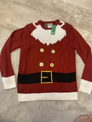 Buy Vintage Christmas Jumper Red Santa Style Buttons & Beard Musical Size S • 19.99£