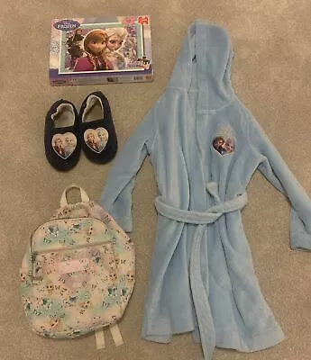 Buy Disney Frozen Bundle Robe, Slippers, Bag, Puzzle Age 6-8 Years • 4.99£