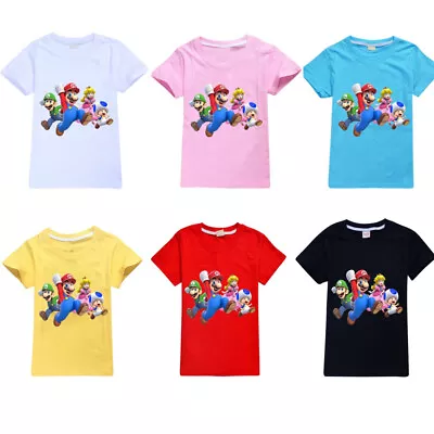 Buy Kids Boys Girls Mario Summer Cotton Short Sleeve T-shirt Casual Tops Tee 2-13Y • 7.12£