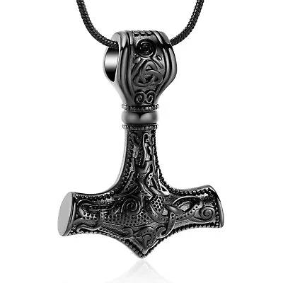 Buy Mens Cremation Ashes Viking Thors Hammer Urn Pendant Necklace Jewellery Keepsake • 13.99£