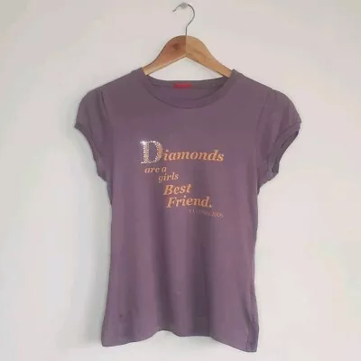Buy Womens Elle T-shirt Diamonds Are A Girls Best Friend Diamanté Mocha UK 10 • 6£