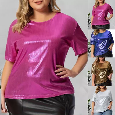 Buy Plus Size 28 Womens Metallic Shiny T Shirt Tops Ladies Short Sleeve Party Blouse • 2.99£
