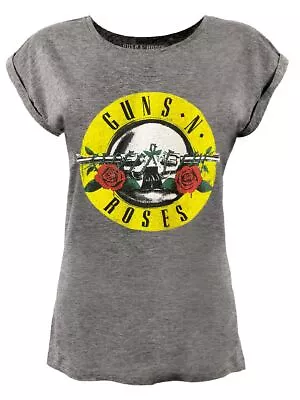 Buy Guns N Roses Classic Logo Ladies Charcoal Grey Burnout T-Shirt-Small (UK 8 - 10) • 17.99£