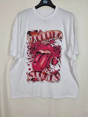 Buy Rolling Stones Rock Band Tee White T-Shirt Tongue And Stars Mens Size XL Unisex • 12.99£