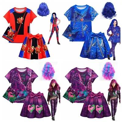 Buy Girls Descendants 3 Mal Evie Cosplay Costume T-shirt Skirt Fancy Pleasted Dress • 12.99£
