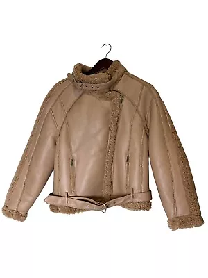 Buy Misguided Borg Faux Leather Sherpa Jacket Womens 10 Bratz Aviator Bomber Coat • 21.13£