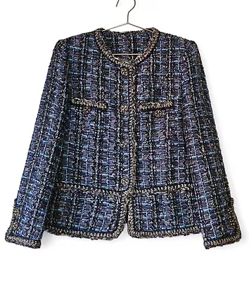Buy Handmade Tweed Boucle Denim Blue Jacket With Pearl Detail Button Size S,L,XL • 145£