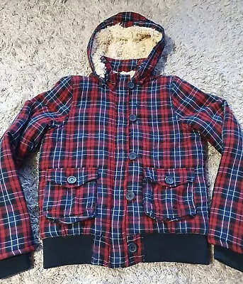 Buy Hurley Red Plaid Checked Jacket Coat With Fur Sherpa Lining Size Medium Winter • 9.99£