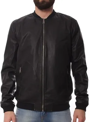 Buy Black Faux Leather Only & Sons London Perforated Mens Bomber Jacket Medium Rrp70 • 19.99£