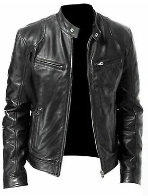 Buy EJs Winter Men’s Genuine Lambskin Biker Leather Jacket • 109.99£