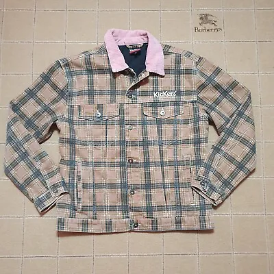 Buy Kicker’s Classics Tan Check Denim Jacket With Pink Corduroy Collar Size S • 19.90£