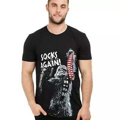 Buy Official Mens Star Wars Chewbacca Socks Again Christmas T-shirt Black S - XXL • 10.49£