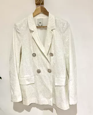 Buy River Island Trinny White Ivory Sequin Military Button Dress Blazer Jacket UK 12 • 49.95£