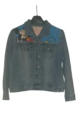Buy Disney Denim Jacket Womens /Girls Reworked Medium Blue Unique Vintage Coat • 23.09£
