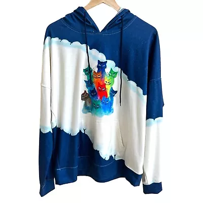Buy Colorful Cat Print Tie Dye Hooded Sweatshirt Pullover Womens Size 2XL • 11.84£
