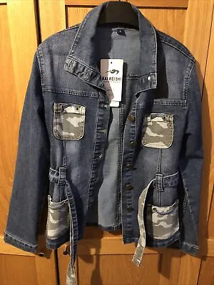 Buy Denim Jacket With Army Camouflage Pockets Says Large But It’s A UK 10 Fit • 20£