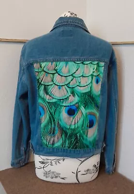 Buy Upcycled Vintage Denim Jacket With Peacock Print Hand Stitched Panels 40  Chest • 29.99£