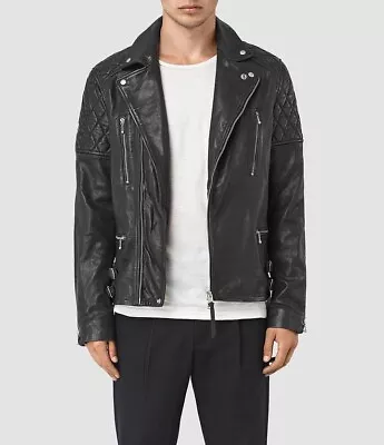Buy ALL SAINTS Mens YUKU Leather Jacket Black Biker Bomber LARGE *USED* RRP £349.99 • 98.99£