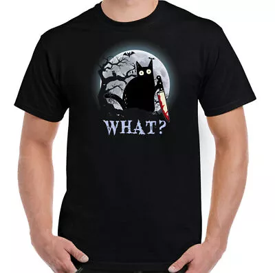 Buy CAT WHAT T-SHIRT, Halloween Mens Witch Black Horror Murderous Funny Unisex TOP • 8.99£