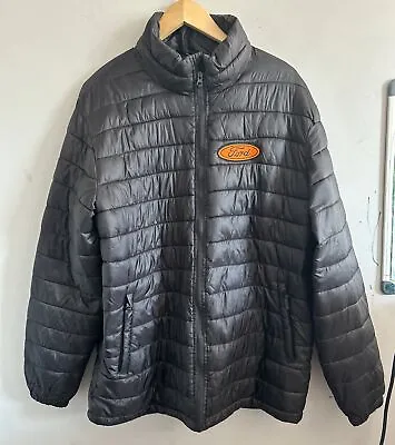 Buy Ford Puffer Jacket Coat Embroidered Orange Logo Mens Black Size XL • 21.99£