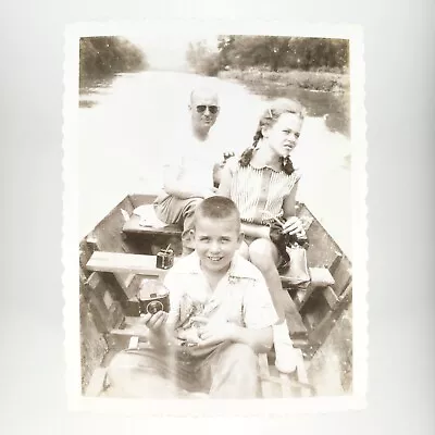 Buy Boy Photographer Motorboat Family Polaroid® Photo 1950s Boating Snapshot A4340 • 33.69£