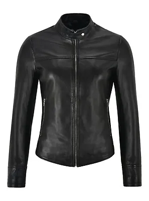 Buy Ladies Leather Jacket Black Slim Real Lambskin Short Rock Tops Racer Jacket 1119 • 59.50£