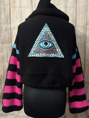 Buy OOAK Knitted Hoodie, Evil Eye Design, Festival Clothing, BNWT, SZ 12 • 34.99£