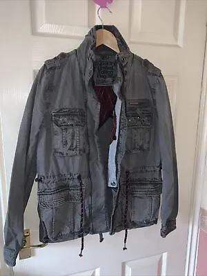 Buy Superdry LTD Edition Flag Jacket & Sequins Size S Taupe Distressed Look~ Nwot • 22£