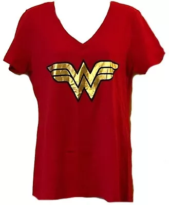 Buy Wonder Woman Gold Foil Emblem Junior Women's Red V-Neck T-shirt - NWT • 17.04£