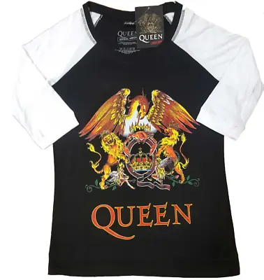 Buy Queen Ladies Raglan T-shirt: Classic Crest Official Merch Size X Large New Black • 17.89£