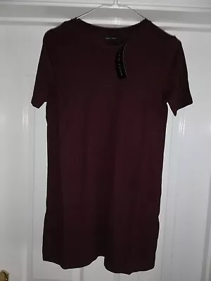 Buy New Look Ribbed Tee Shirt Size 8 Uk In Burgundy • 5.50£