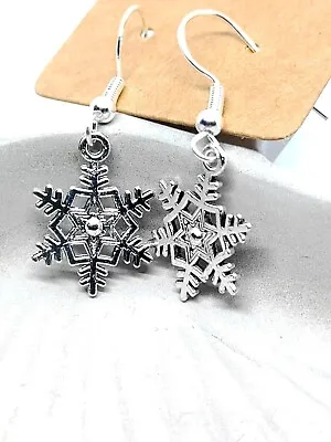 Buy Christmas Snowflake Hoops Earrings Tree 925 Silver Hooks Dangle Women Jewellery • 2.59£