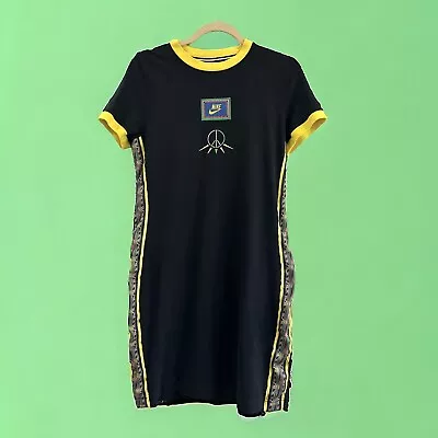 Buy Nike Peace L Essential Tee Shirt Dress Black/Yellow Tribal Pattern Bodycon • 23.67£