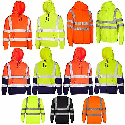Buy Hi Viz Vis Hooded Sweatshirt High Visibility Reflective Workwear Fleece Jacket • 15.75£