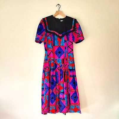 Buy 80s Southwestern Dress Sz 12 Colorful Bib Collar Swing Rockabilly Western Tribal • 83.89£