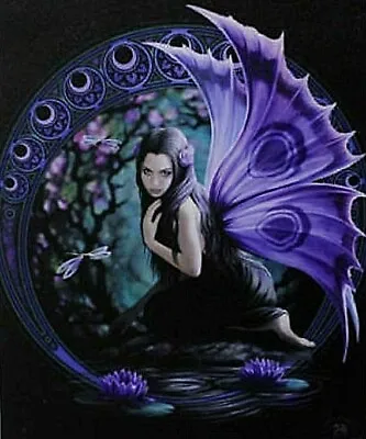 Buy Women's T-Shirt Gothic Fairy Blue/purple Wings Intense Gaze By Waterlily Pond • 17.99£