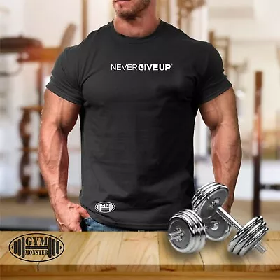 Buy Never Give Up T Shirt Gym Clothing Bodybuilding Training Workout Boxing MMA Top • 10.99£